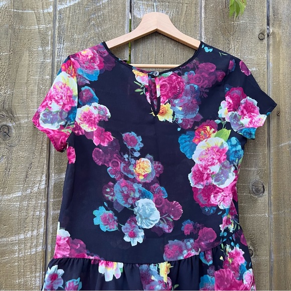 Vintage Navy Moody Floral Peplum Babydoll Tunic Top 🌿 - Picture 7 of 9
